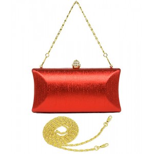 Evening Bag - 12 PCS - Shimmery Silk w/ Rhinestones Accent Closure Knob - Red - BG-1120SL-RD